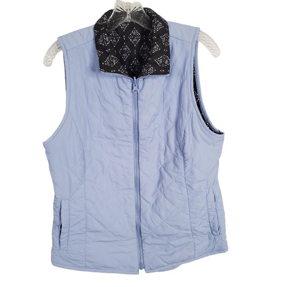 Bit & Bridle Womens Size M Vest Quilted Reversible Shaped Fit Pockets Blue Black - Picture 3 of 10
